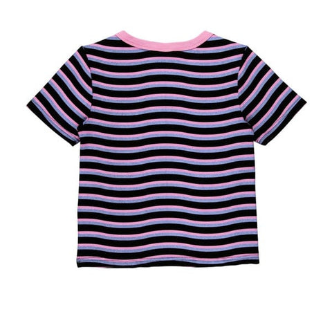 T-shirt a manica corta da donna Onshore Black Wave Stripe